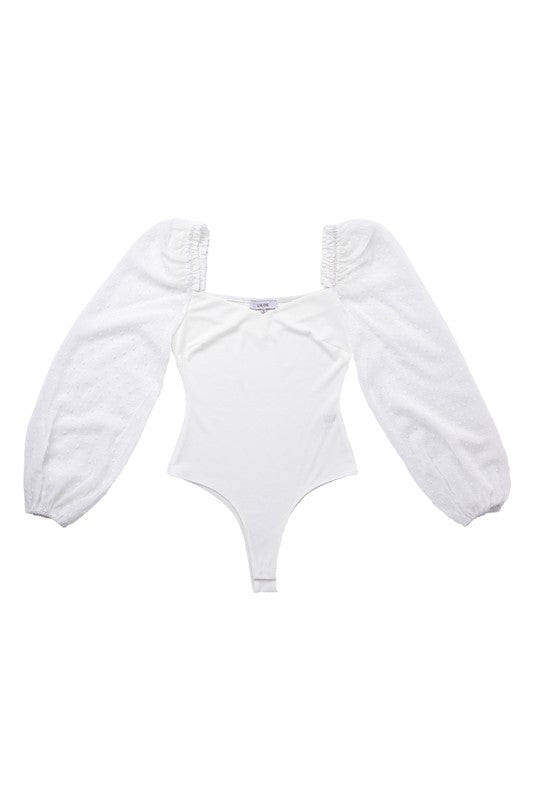 Lilou Swiss Dot Mesh Sleeves Long Sleeve Bodysuit