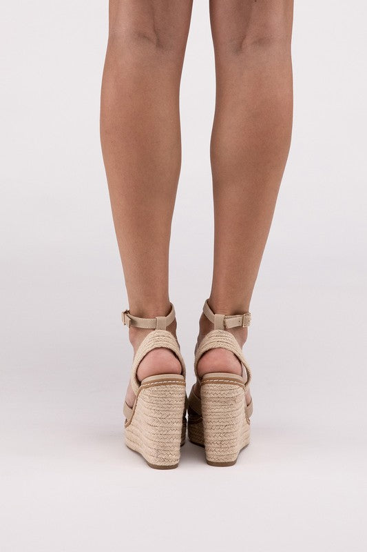 SODA Basset Ankle Strap Espadrille Platform Wedge Sandals