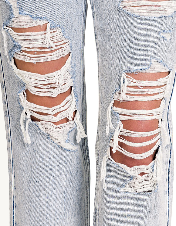 ZENANA Super High Rise Distressed Crop Straight Denim Jeans, Light Wash