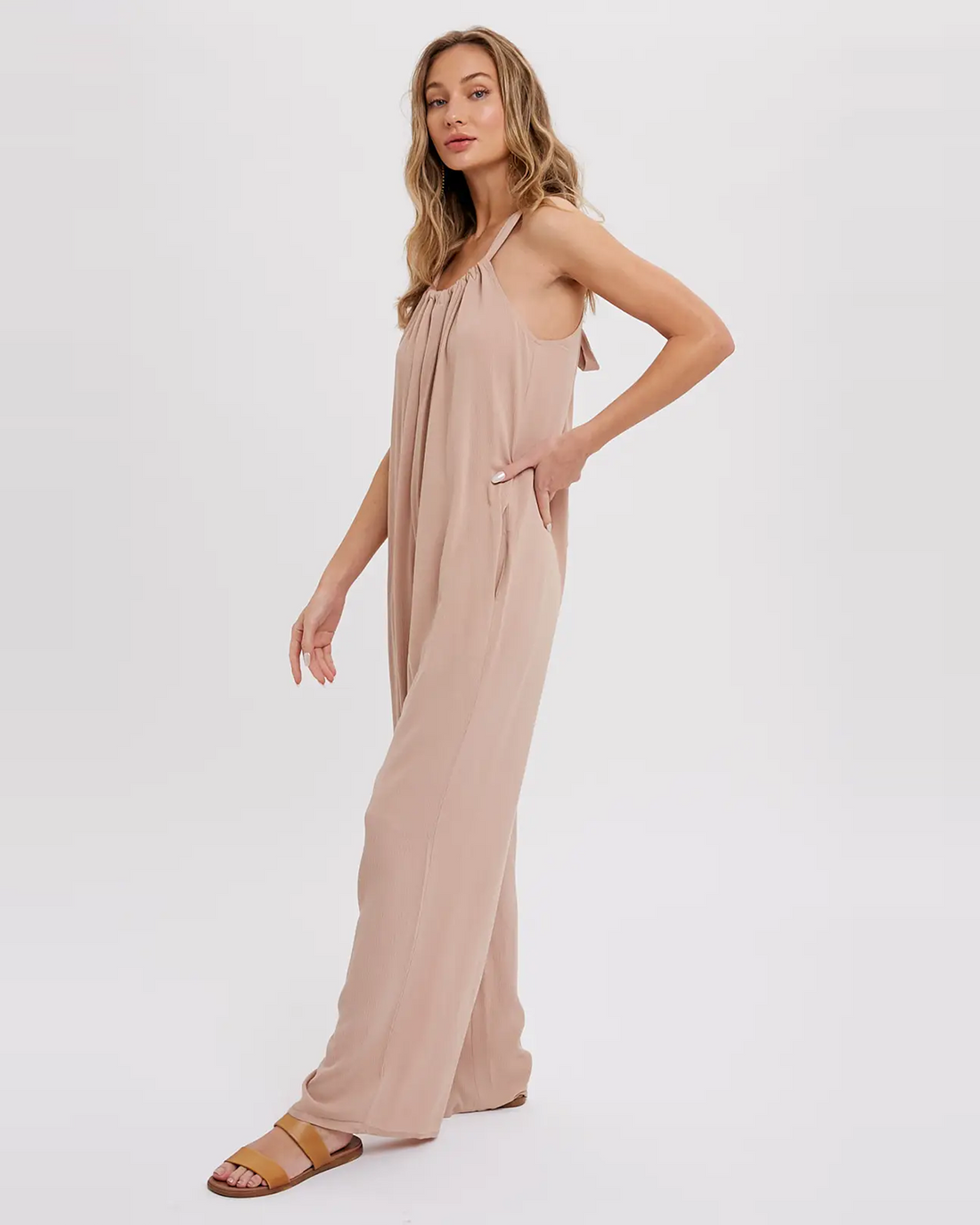 Bluivy Boho Wide Leg Jumpsuit, Almond