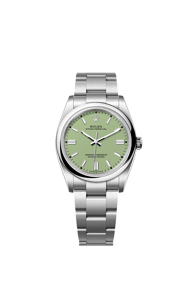 Unworn 2025, Oyster Perpetual, Oystersteel 36mm, Pistachio-green dial, Domed Oyster