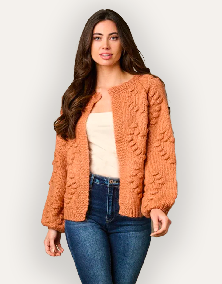 Open Front Knit Cardigan Sweater, Rust