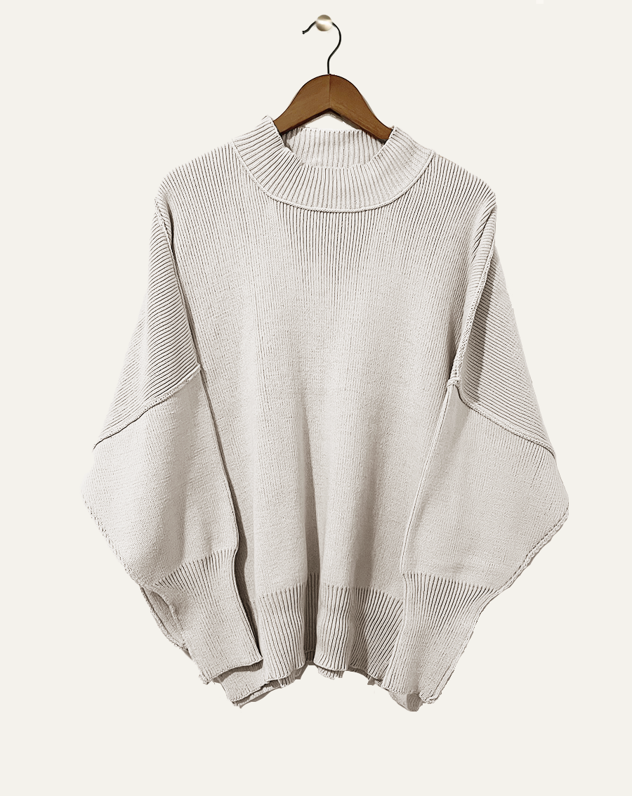 Zenana Side Slit Mock Neck Oversized Sweater