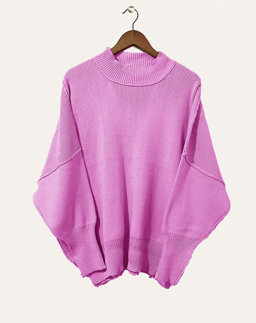 Zenana Side Slit Mock Neck Oversized Sweater