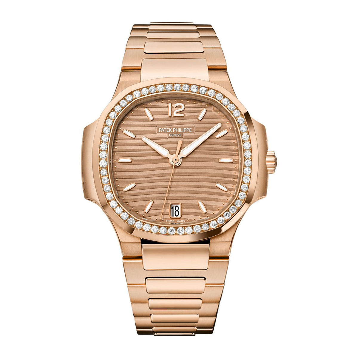 Nautilus Ladies Automatic Watch, 18k Rose Gold and Diamonds, 35,2mm