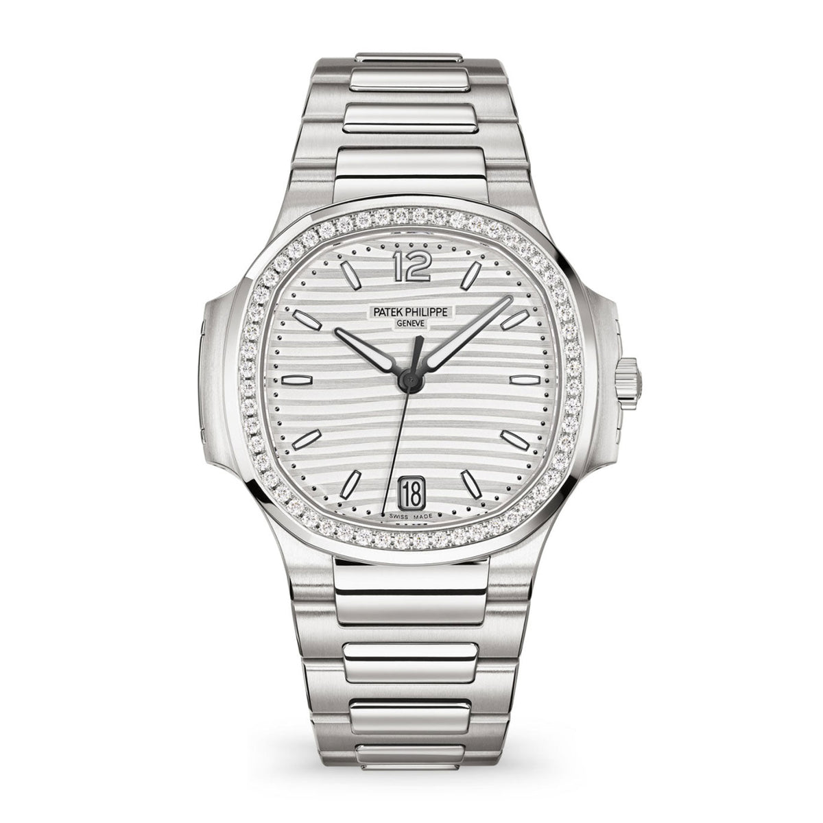 Nautilus Ladies Automatic Watch, Stainless Steel and Diamonds, 35,2mm
