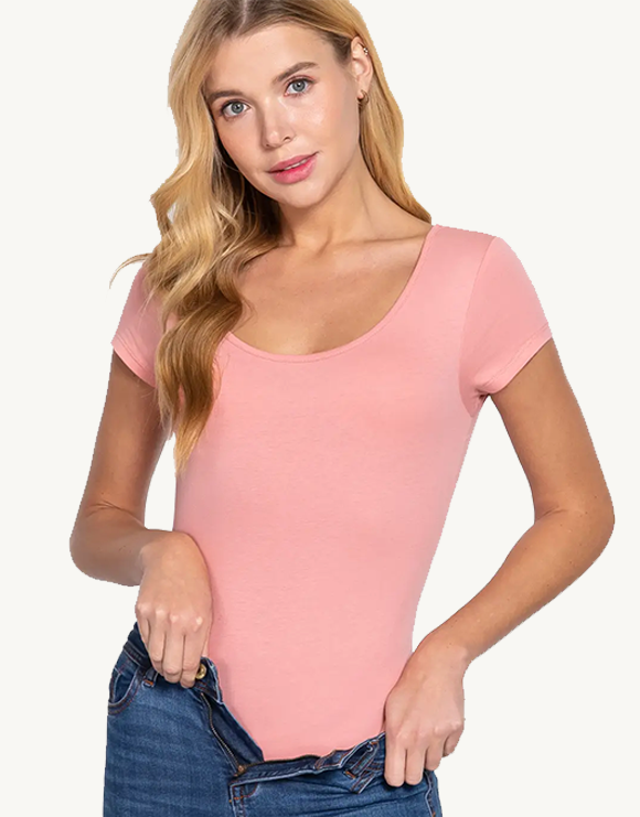 Short Sleeve Scoop Neck Bodysuit, Pink