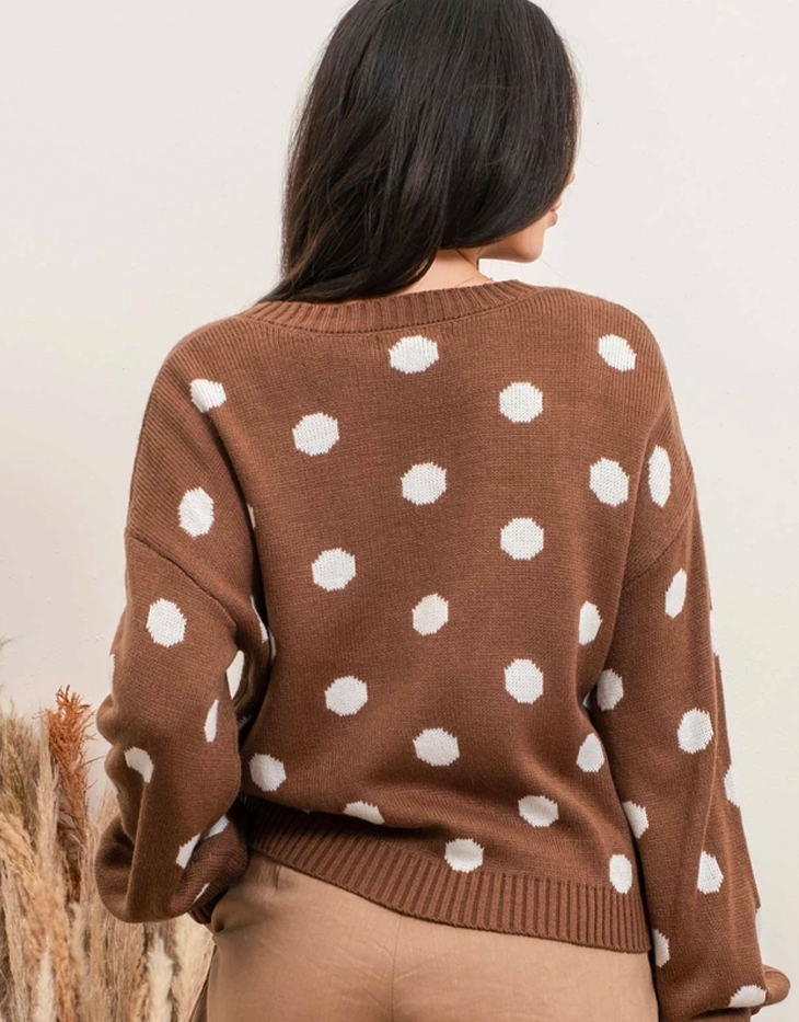 Blu Pepper Polka Dot Button Up Cardigan, Cocoa