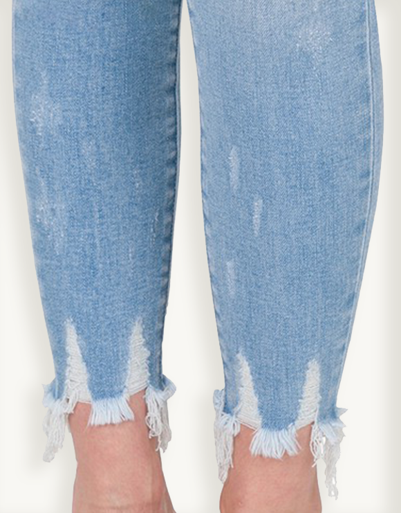 ZENANA High Rise Distressed Cropped Skinny Jeans, Light Wash