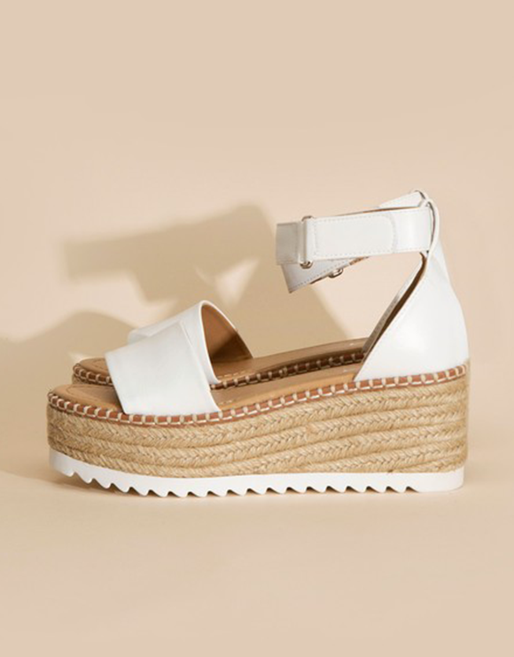 SODA Raffia Platform Sandal with Ankle Straps