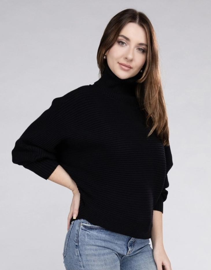 Zenana Viscose Dolman Sleeve Turtleneck Sweater