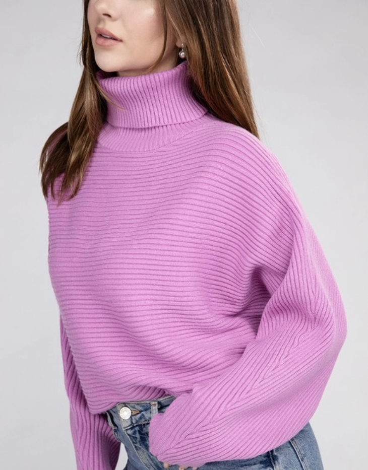 Zenana Viscose Dolman Sleeve Turtleneck Sweater