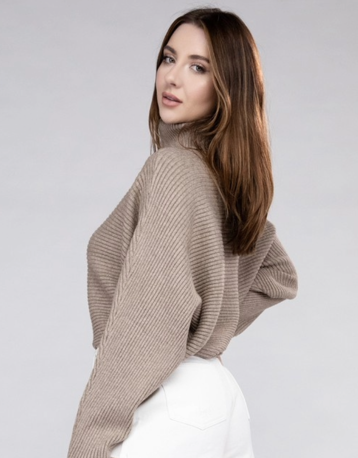 Zenana Viscose Dolman Sleeve Turtleneck Sweater