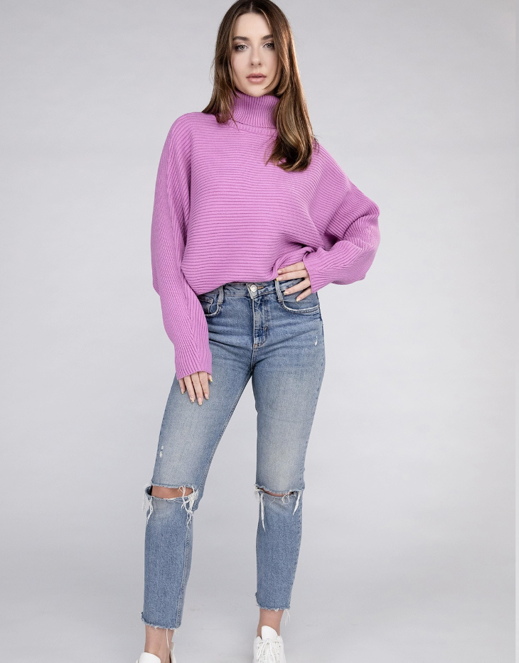 Zenana Viscose Dolman Sleeve Turtleneck Sweater