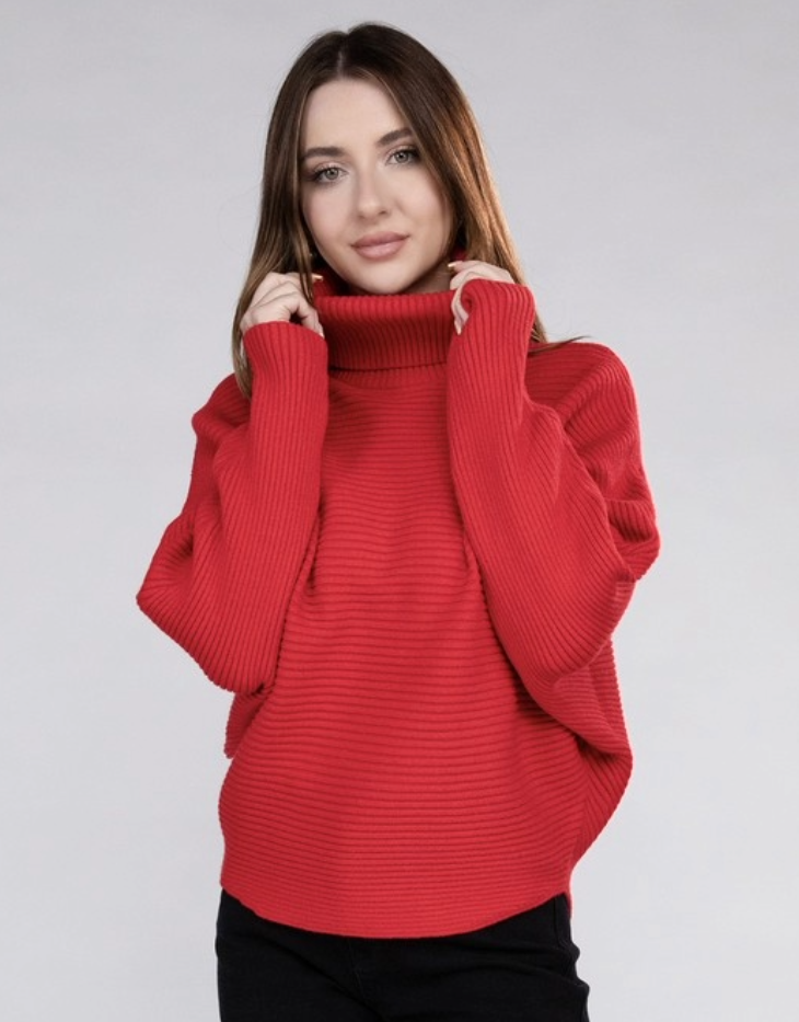 Zenana Viscose Dolman Sleeve Turtleneck Sweater