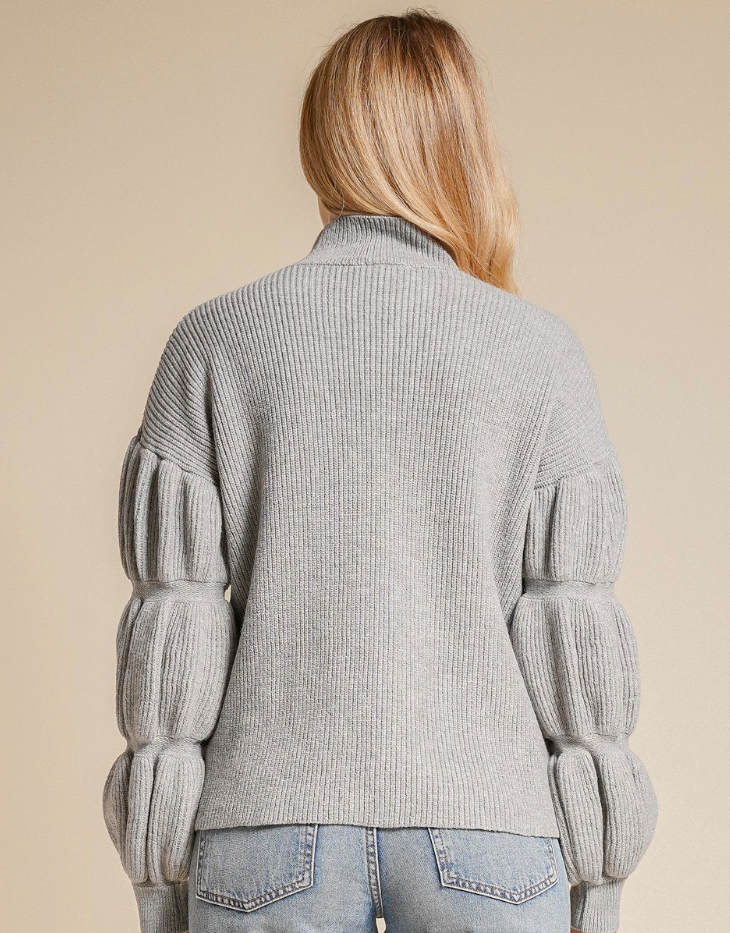 Mock Neck Tube Sleeve Pullover Sweater, Heather Grey