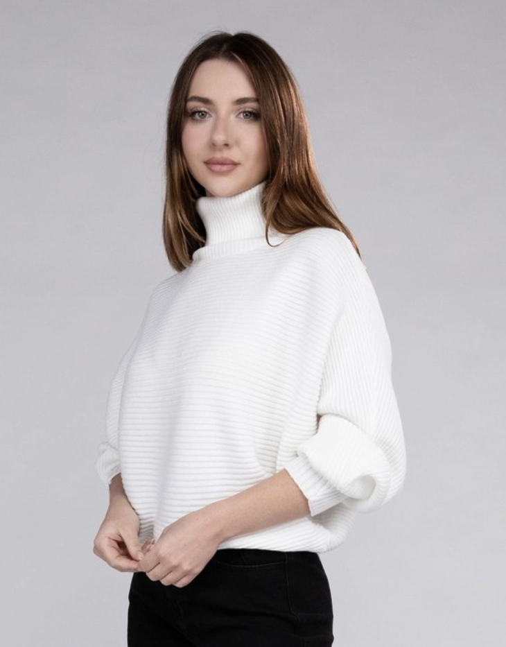 Zenana Viscose Dolman Sleeve Turtleneck Sweater