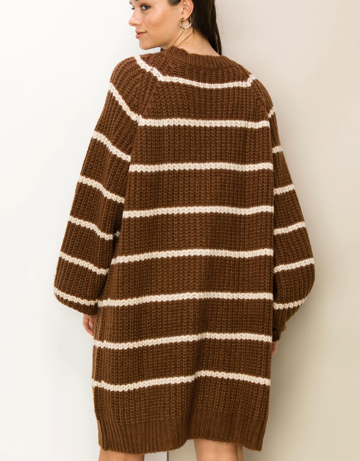 Hyfve Oversized Striped Sweater Cardigan, Brown/Cream