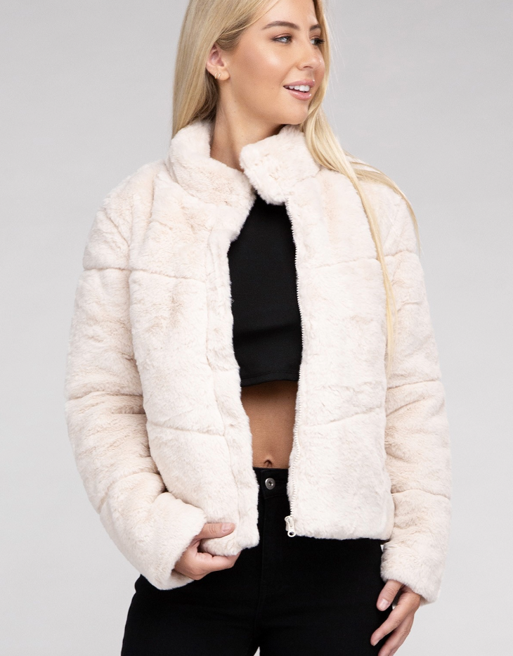 Ambiance Apparel Fluffy Zip-Up Sweater Jacket