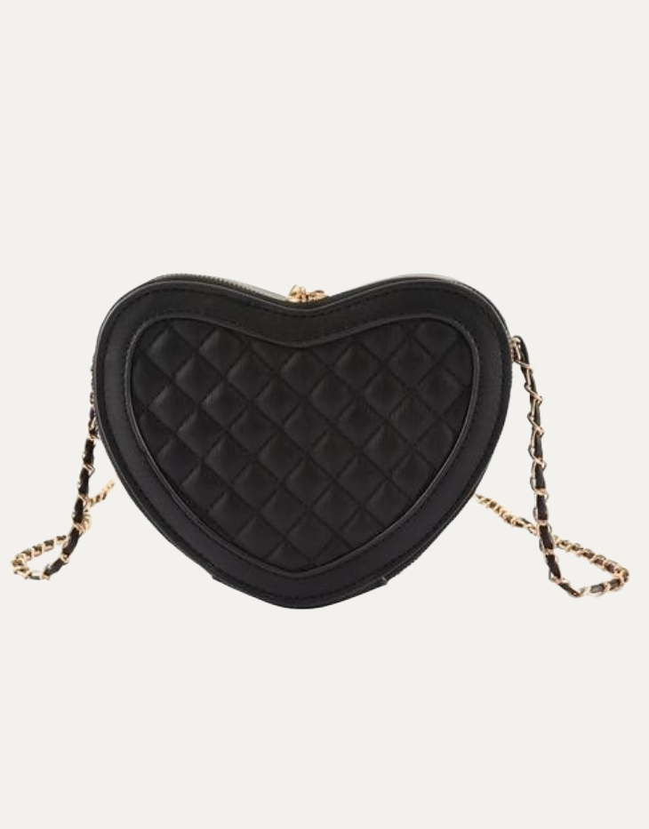 Heart Shaped Quilted Crossbody Bag with Gold Chain and Gold Accents