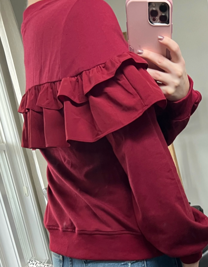 Long Sleeve Ruffle Sweatshirt, Cranberry Red