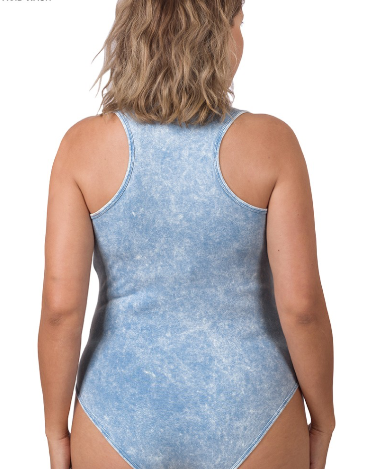 ZENANA Plus Acid Washed Racerback Tank Bodysuit