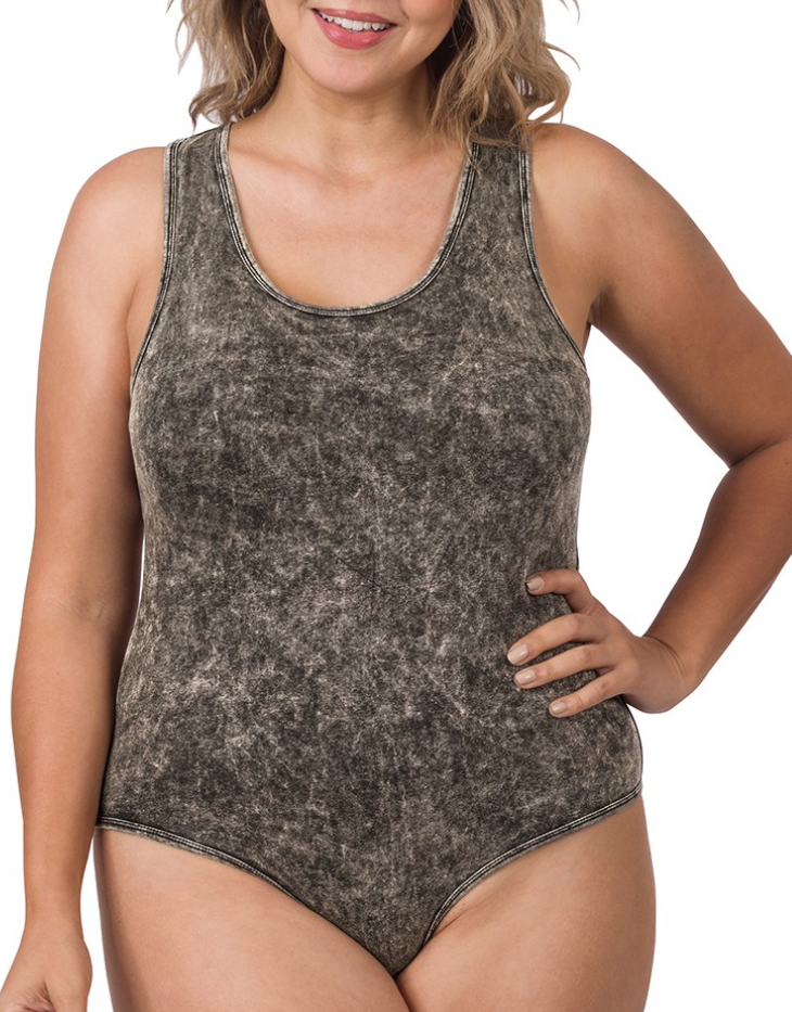 ZENANA Plus Acid Washed Racerback Tank Bodysuit