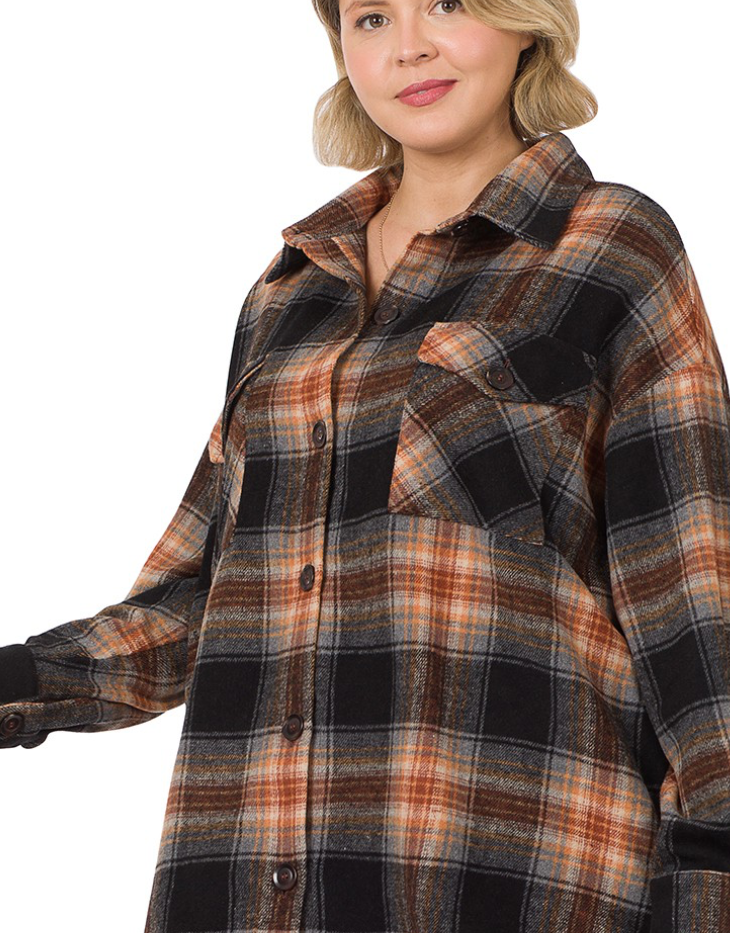 Plus Oversized Yarn Dyed Plaid Shacket