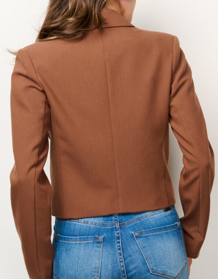 Do + Be Long Sleeve Cropped Double Breasted Blazer with Gold Buttons, Cocoa (Brown)