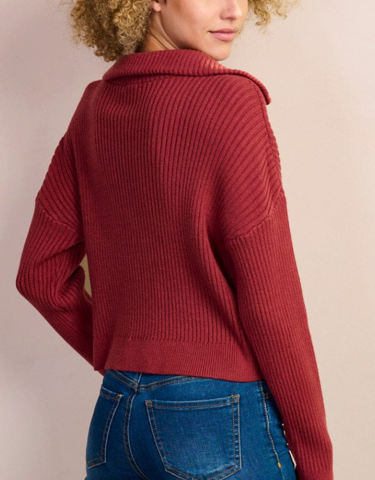 Long Sleeve Zip-Up Collar Pullover Sweater, Rust