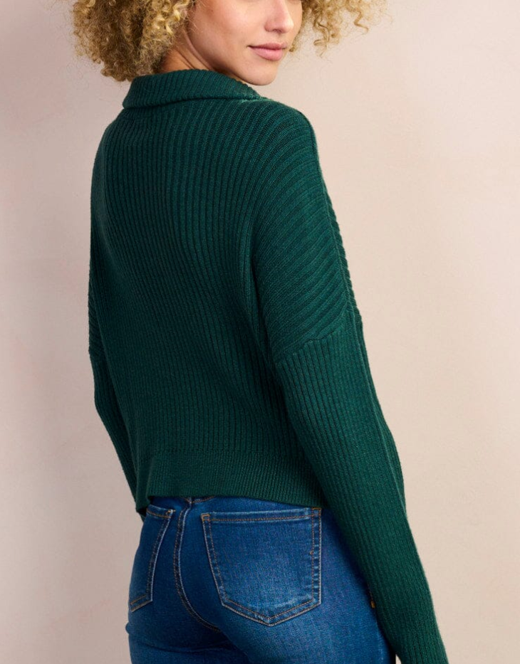 Long Sleeve Zip-Up Collar Pullover Sweater, Green