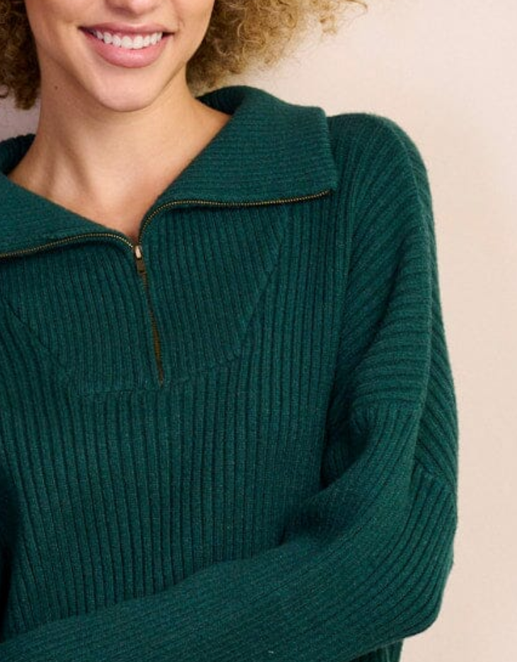 Long Sleeve Zip-Up Collar Pullover Sweater, Green