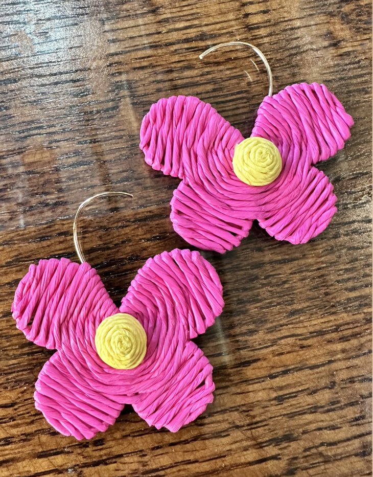 Handmade Raffia Straw Flower Earrings