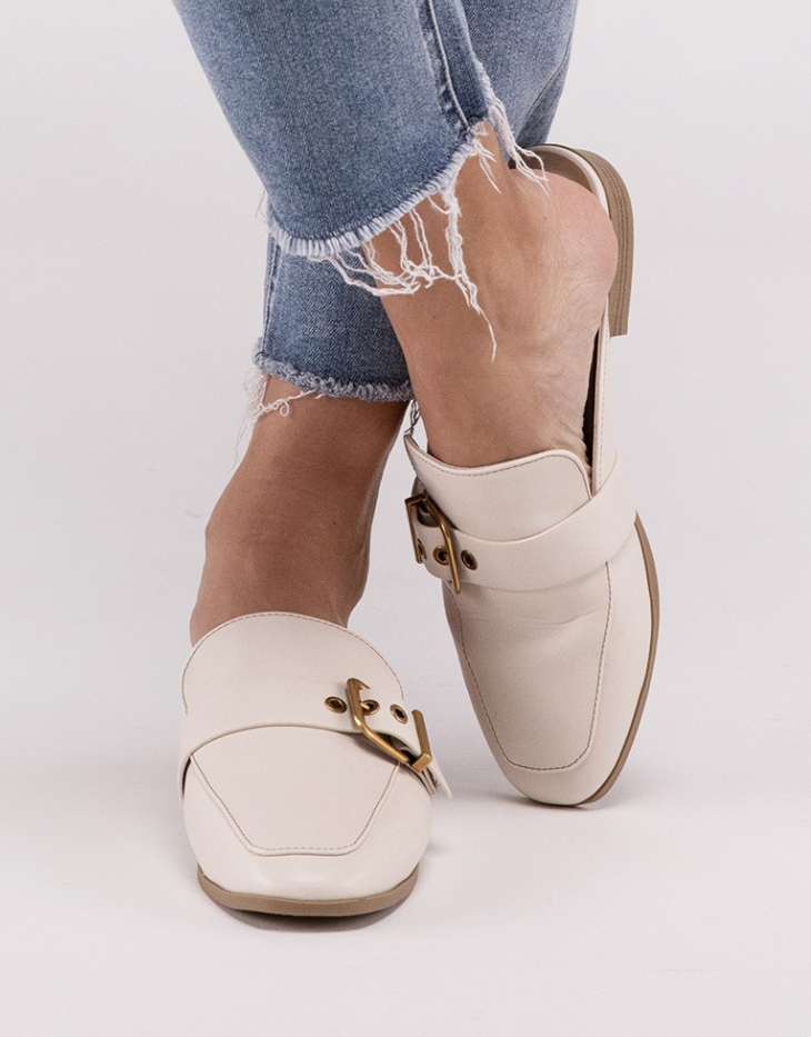 Chantal Mule Loafer Slides with Buckle Detail