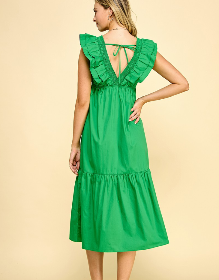 Aiblee Double Ruffle Midi Dress, Green