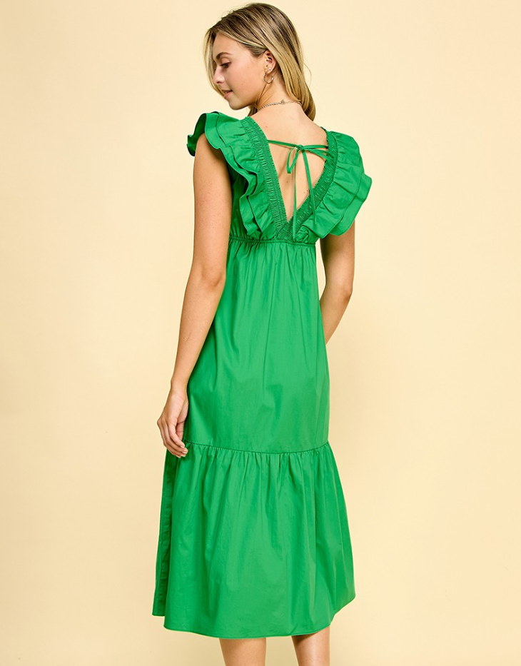 Aiblee Double Ruffle Midi Dress, Green