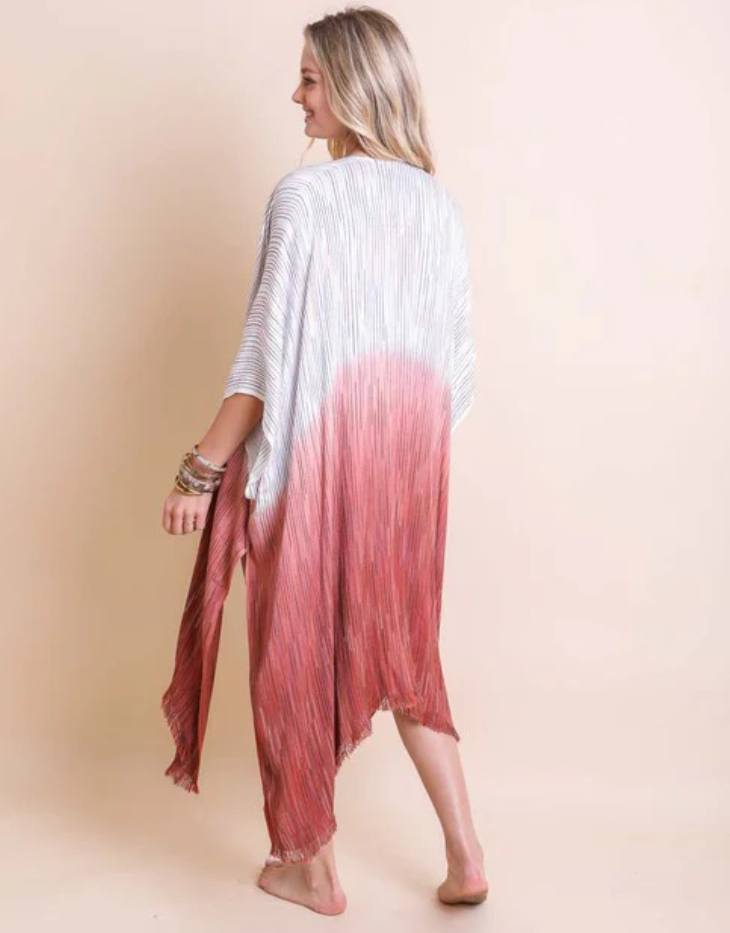 Ombre Vertical Multicolor Stitched Kimono, Rust