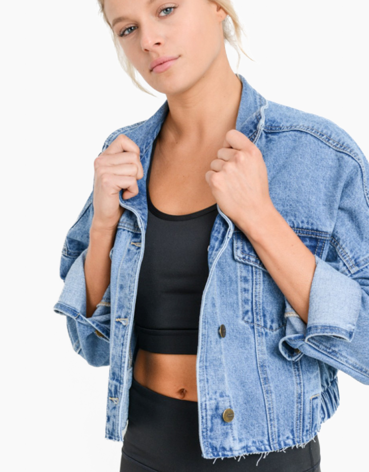 mono b Raw & Ribbed Cropped Denim Jacket