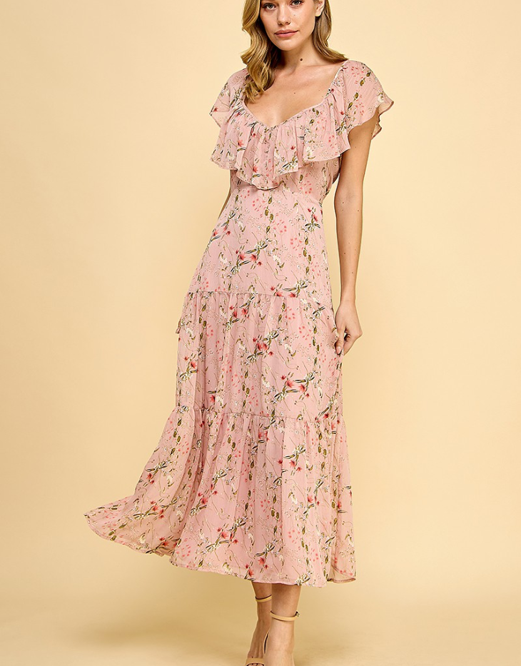 Aiblee Floral Tiered Dress, Pink