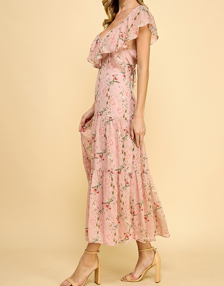 Aiblee Floral Tiered Dress, Pink