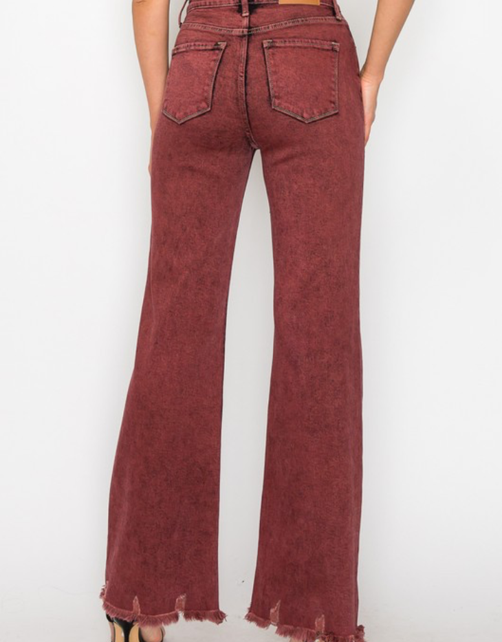 ARTEMIS VILLAGE Plus High Rise Flared Leg Jeans, Burgundy