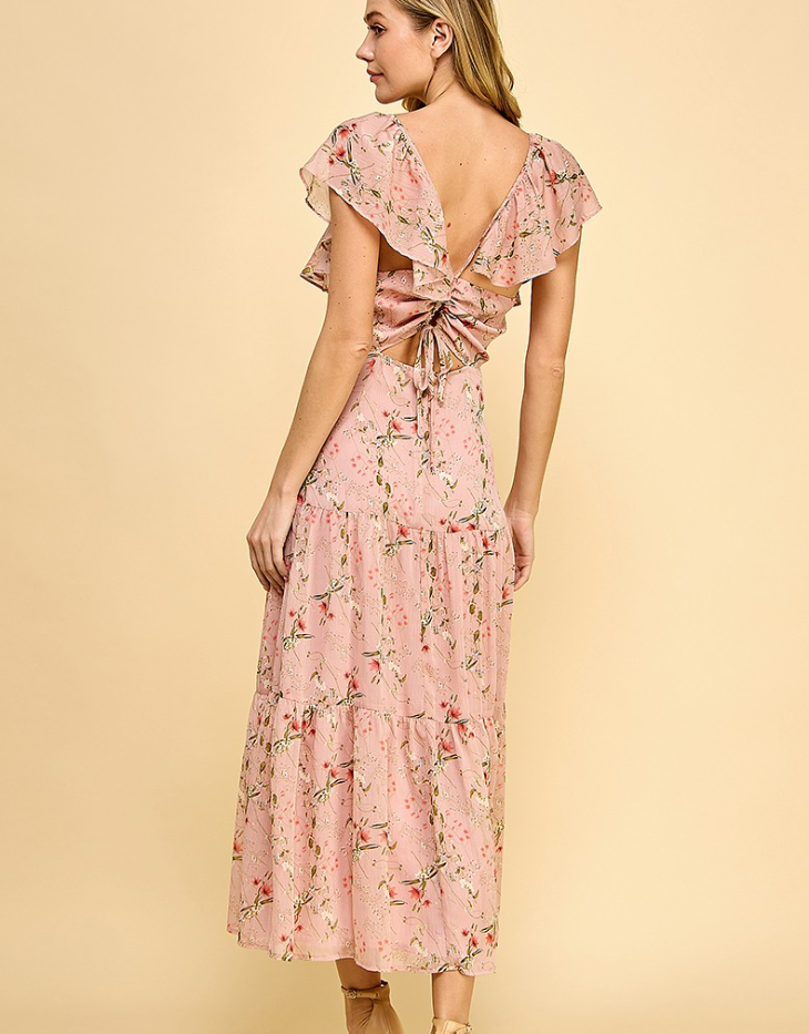 Aiblee Floral Tiered Dress, Pink