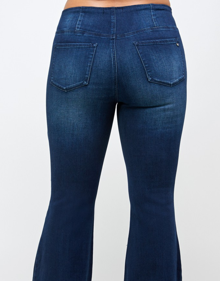 Plus Size Mid Rise Banded Wide Flare Jeans