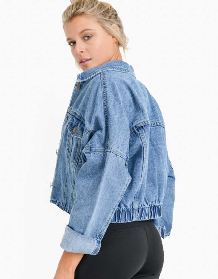 mono b Raw & Ribbed Cropped Denim Jacket