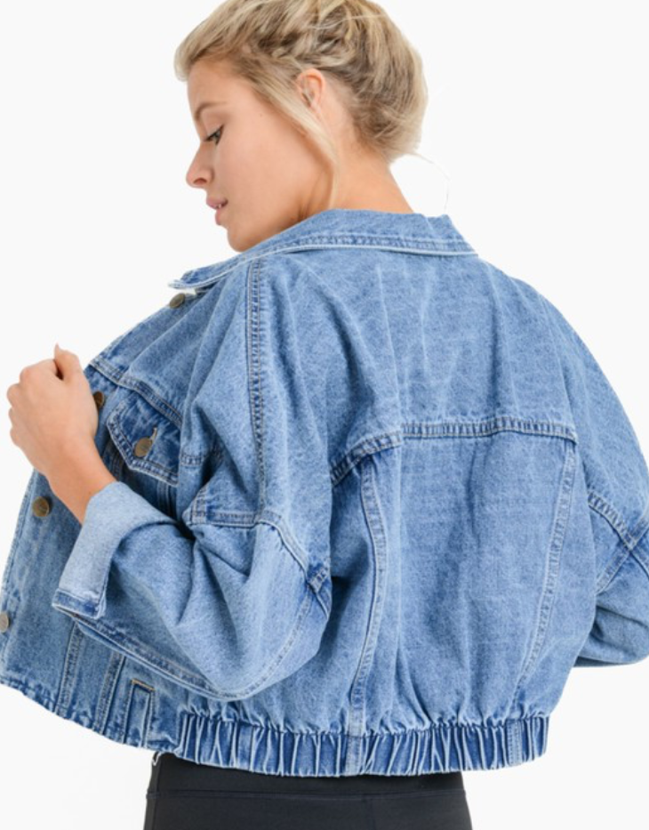 mono b Raw & Ribbed Cropped Denim Jacket