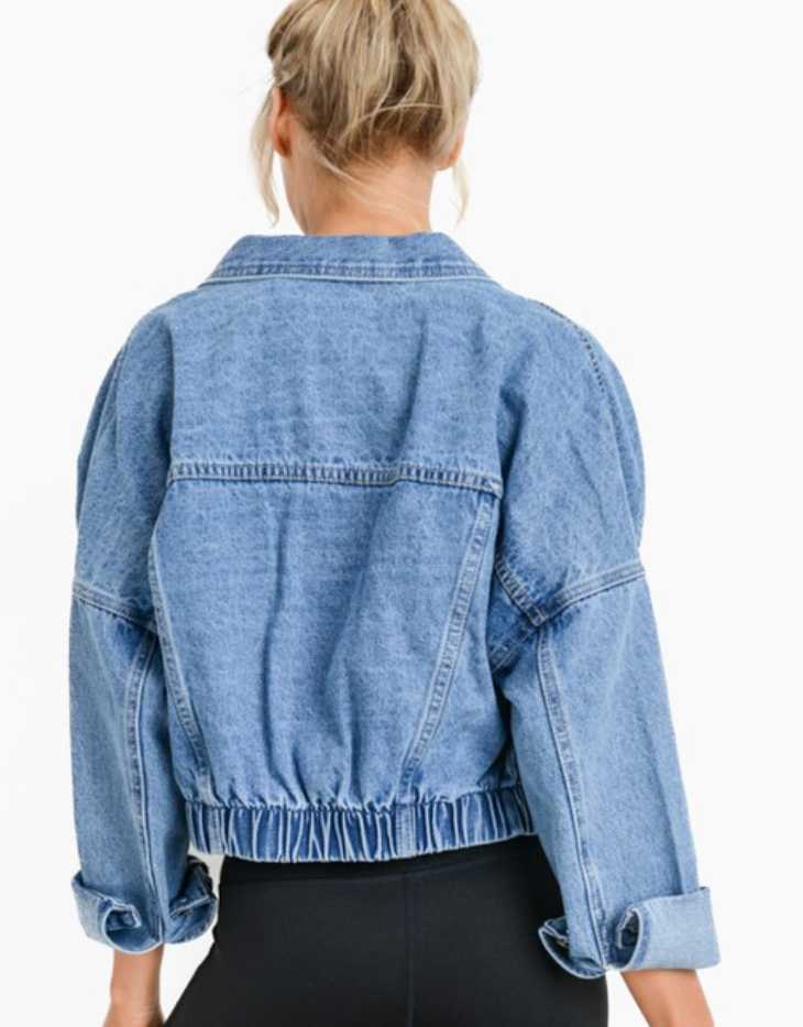 mono b Raw & Ribbed Cropped Denim Jacket