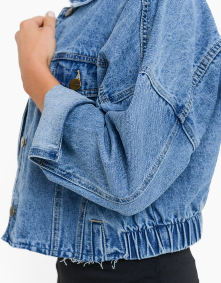 mono b Raw & Ribbed Cropped Denim Jacket