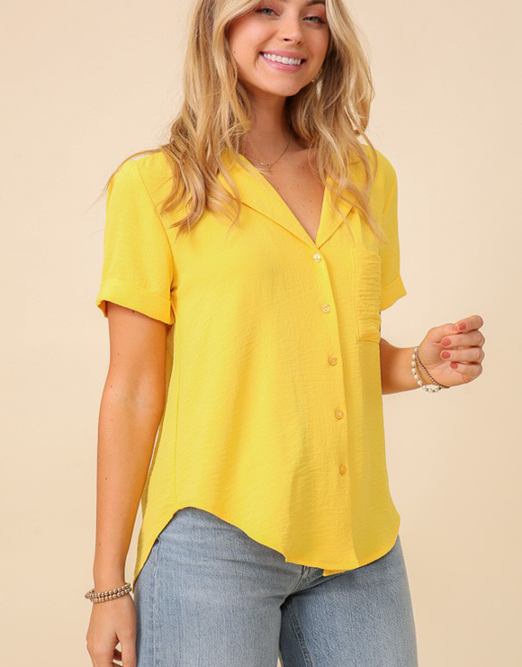 TIMING Airflow Button-Up Short Sleeve Shirt, Yellow