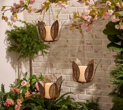 Garden Reflections Hanging Lotus Flowers with Outdoor Candles - Antique Gold