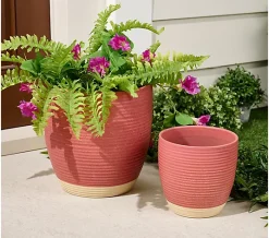 Garden Reflections Set of 2 Stoneware 2-tone Planters - Brick Red